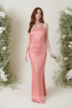 Amelia Maxi Bridesmaid Dress - Matte Apricot Pink -Outlet Stylistae Store AMELIA SATIN APRICOT 2921