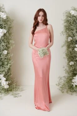 Amelia Maxi Bridesmaid Dress - Matte Apricot Pink -Outlet Stylistae Store AMELIA SATIN APRICOT 2929