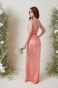 Amelia Maxi Bridesmaid Dress - Matte Apricot Pink -Outlet Stylistae Store AMELIA SATIN APRICOT 2953