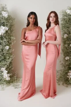 Amelia Tie Maxi Bridesmaid Dress - Matte Apricot Pink -Outlet Stylistae Store AMELIA TIE APRICOT 2966