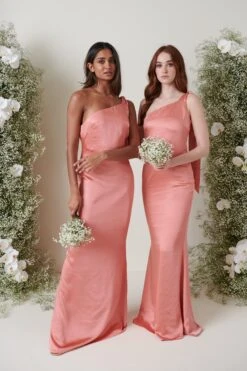 Amelia Tie Maxi Bridesmaid Dress - Matte Apricot Pink