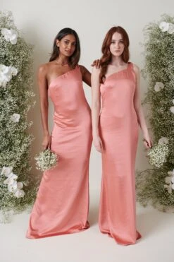 Amelia Tie Maxi Bridesmaid Dress - Matte Apricot Pink -Outlet Stylistae Store AMELIA TIE APRICOT 2986