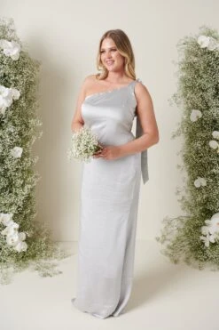 Amelia Tie Maxi Bridesmaid Dress - Matte Silver -Outlet Stylistae Store AMELIA TIE SILVER 3072