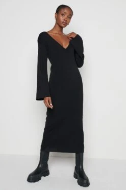 Abriana V-Neck Knit Dress - Black -Outlet Stylistae Store Abriana black 1454