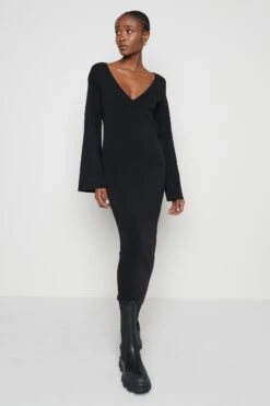 Abriana V-Neck Knit Dress - Black -Outlet Stylistae Store Abriana black 1459