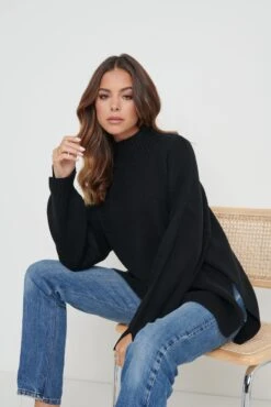 Amory Grown Neck Knit Jumper - Black