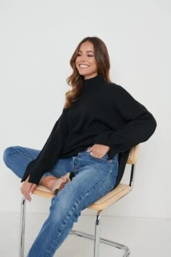 Amory Grown Neck Knit Jumper - Black -Outlet Stylistae Store Amory Jumper Black 1364
