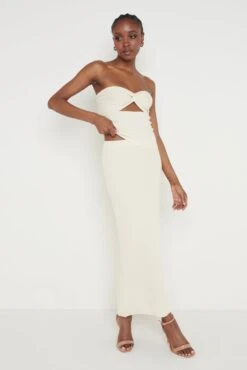 Annabelle Twist Bardot Knit Top - Cream -Outlet Stylistae Store Annabelle Cream 140