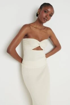 Annabelle Twist Bardot Knit Top - Cream -Outlet Stylistae Store Annabelle Cream 161