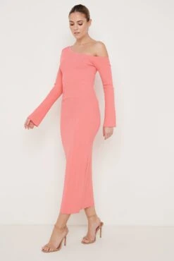 Anouska Asymmetric Knit Dress - Coral -Outlet Stylistae Store Anoushka Knit Dress Coral 2777