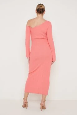 Anouska Asymmetric Knit Dress - Coral -Outlet Stylistae Store Anoushka Knit Dress Coral 2778