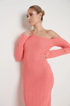 Anouska Asymmetric Knit Dress - Coral -Outlet Stylistae Store Anoushka Knit Dress Coral 2789