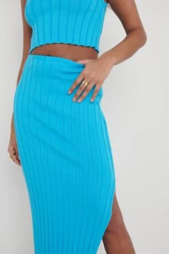 Auden Rib Knit Skirt - Aqua Blue