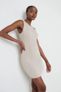 Auden Rib Mini Knit Dress - Beige -Outlet Stylistae Store Auden dress beige 23