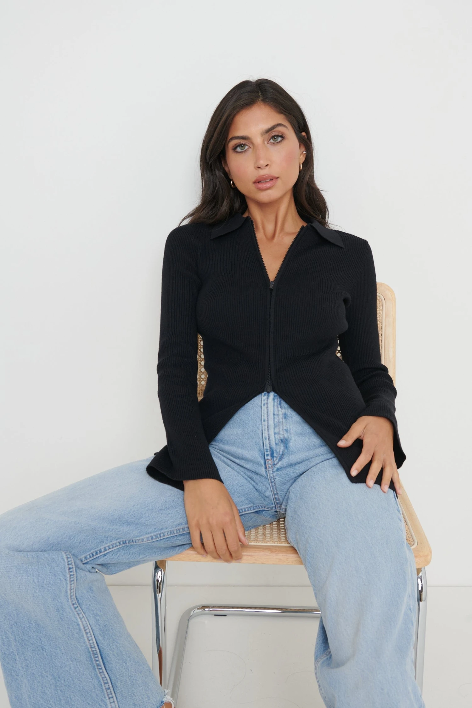 Avery Zip Knit Collared Top - Black 4 Avery Zip Knit Collared Top - Black - Image 4