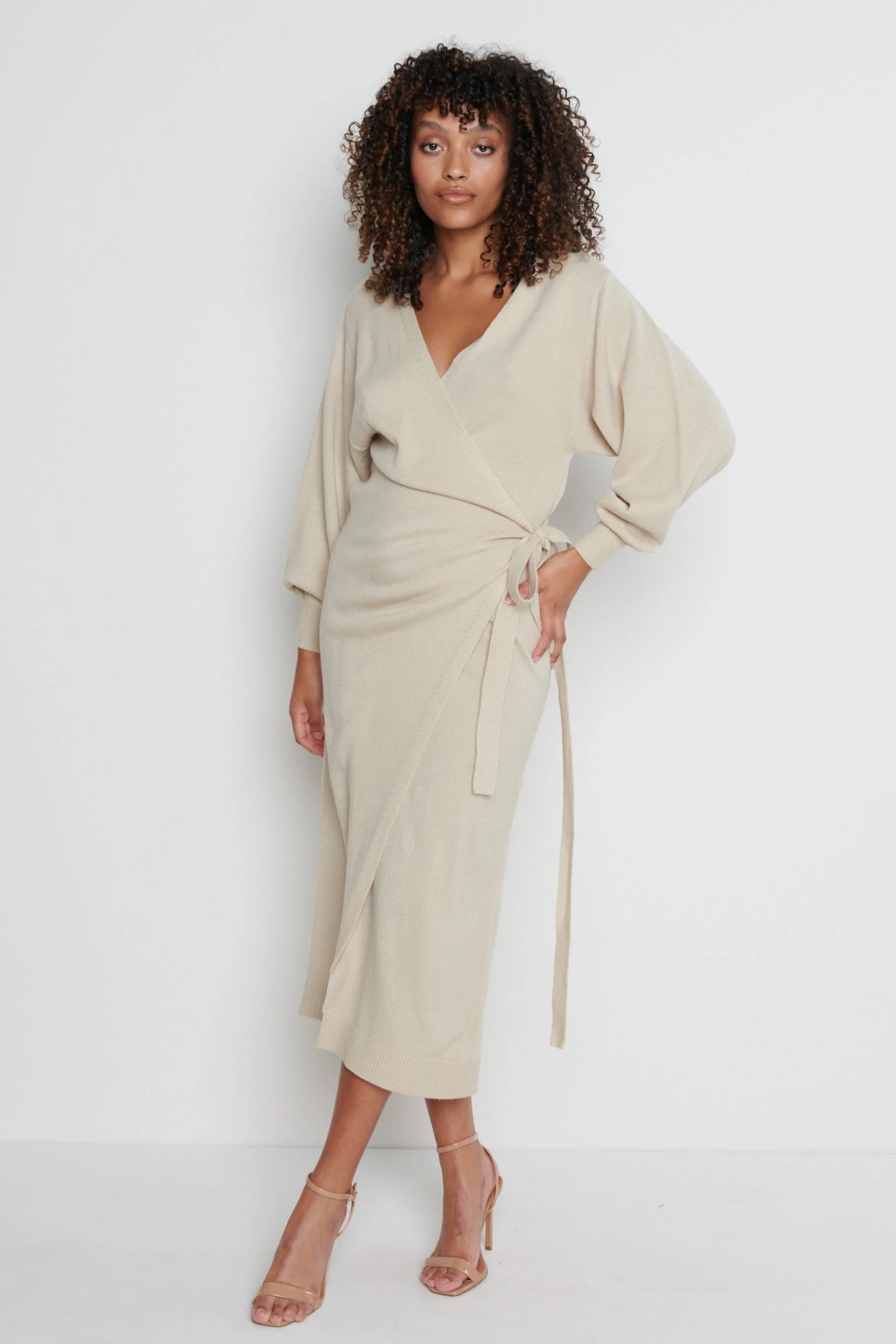 Beau Wrap Midi Dress - Beige 4 Beau Wrap Midi Dress - Beige - Image 4