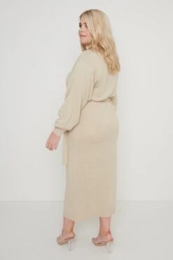 Beau Wrap Midi Dress - Beige 16 Beau Wrap Midi Dress - Beige -Outlet Stylistae Store Beau Wrap Dress Beige Curve56
