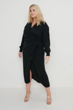 Beau Wrap Midi Dress - Black 10 Beau Wrap Midi Dress - Black -Outlet Stylistae Store Beau Wrap Dress Black Curve36