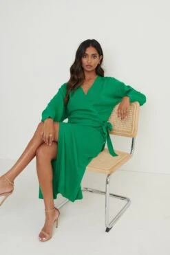 Beau Wrap Midi Dress - Emerald -Outlet Stylistae Store Beau Wrap Dress Emerald Green174