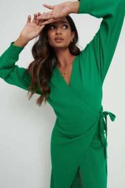 Beau Wrap Midi Dress - Emerald -Outlet Stylistae Store Beau Wrap Dress Emerald Green70