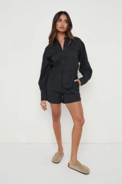 Bennie Collared Playsuit - Black -Outlet Stylistae Store Bennie Black 1528