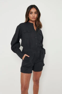 Bennie Collared Playsuit - Black