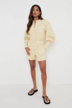 Bennie Collared Playsuit - Camel -Outlet Stylistae Store Bennie Playsuit Camel 1973
