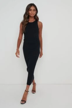 Billie Ribbed Racer Midi Dress - Black -Outlet Stylistae Store Billie Dress Black 1765