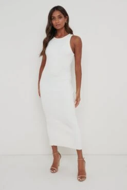Billie Ribbed Racer Midi Dress - Cream -Outlet Stylistae Store Billie Dress Cream 1930