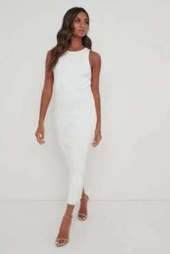 Billie Ribbed Racer Midi Dress - Cream -Outlet Stylistae Store Billie Dress Cream 1941