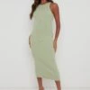 Billie Ribbed Racer Midi Dress - Olive