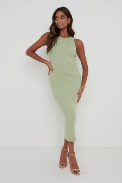 Billie Ribbed Racer Midi Dress - Olive -Outlet Stylistae Store Billie Dress Olive 2219