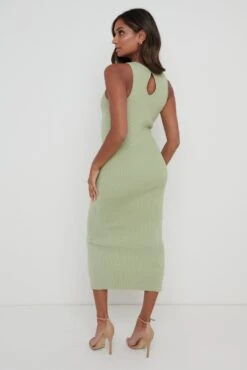 Billie Ribbed Racer Midi Dress - Olive -Outlet Stylistae Store Billie Dress Olive 2229