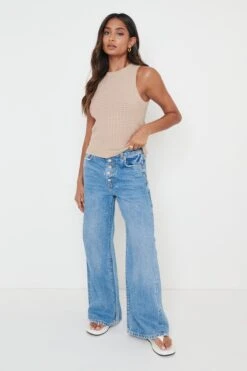 Billie Crochet Knit Top - Taupe -Outlet Stylistae Store Billie Racer Crochet Tee Beige 331