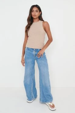 Billie Crochet Knit Top - Taupe -Outlet Stylistae Store Billie Racer Crochet Tee Beige 338