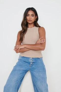 Billie Crochet Knit Top - Taupe