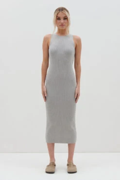 Billie Midi Ribbed Racer Dress - Grey