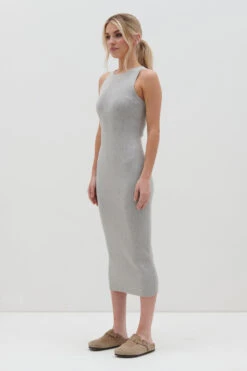 Billie Midi Ribbed Racer Dress - Grey -Outlet Stylistae Store Billie Ribbed Racer Dress Grey 1453