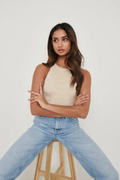 Billie Ribbed Racer Tee - Beige 8 Billie Ribbed Racer Tee - Beige -Outlet Stylistae Store Billie Tee Beige 2332