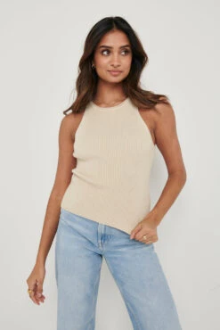 Billie Ribbed Racer Tee - Beige 7 Billie Ribbed Racer Tee - Beige -Outlet Stylistae Store Billie Tee Beige 2353