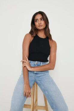 Billie Ribbed Racer Tee - Black 9 Billie Ribbed Racer Tee - Black -Outlet Stylistae Store Billie Tee Black 2219