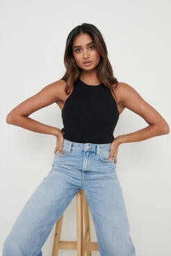 Billie Ribbed Racer Tee - Black