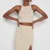 Billie Ribbed Racer Crop Top - Beige