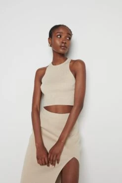 Billie Ribbed Racer Crop Top - Beige 7 Billie Ribbed Racer Crop Top - Beige -Outlet Stylistae Store Billie crop beige 1847