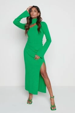 Blythe Slit Knit Skirt - Bright Emerald -Outlet Stylistae Store Blythe Skirt Green 2097