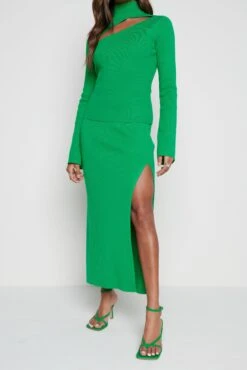 Blythe Slit Knit Skirt - Bright Emerald -Outlet Stylistae Store Blythe Skirt Green 2104