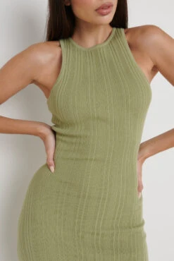 Bonnie Plisse Knit Midaxi Dress - Olive -Outlet Stylistae Store Bonnie Plisse Midaxi Olive 654