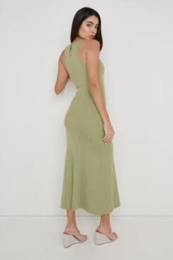 Bonnie Plisse Knit Midaxi Dress - Olive -Outlet Stylistae Store Bonnie Plisse Midaxi Olive 666