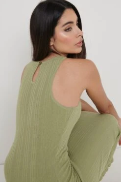 Bonnie Plisse Knit Midaxi Dress - Olive -Outlet Stylistae Store Bonnie Plisse Midaxi Olive 675