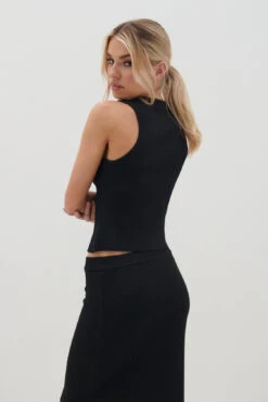 Casey Sleeveless Button Top - Black -Outlet Stylistae Store Casey Sleeveless Top Black 1735